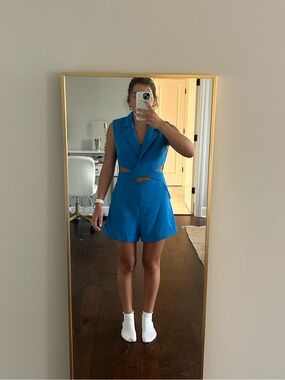 Sleeveless Cutout Blue Romper